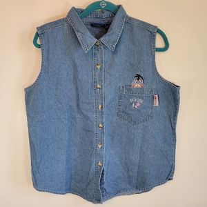 Womens Vintage Eeyore Sleeveless Denim Shirt XL
